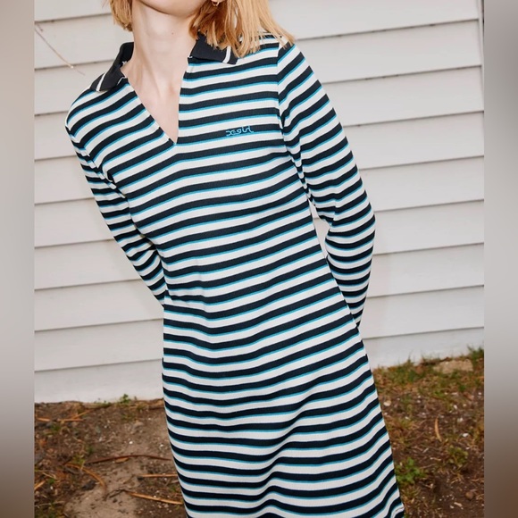 NWT! Urban Outfitters X-girl Stripe Long Sleeve Mini Dress Large Black White - Picture 3 of 9